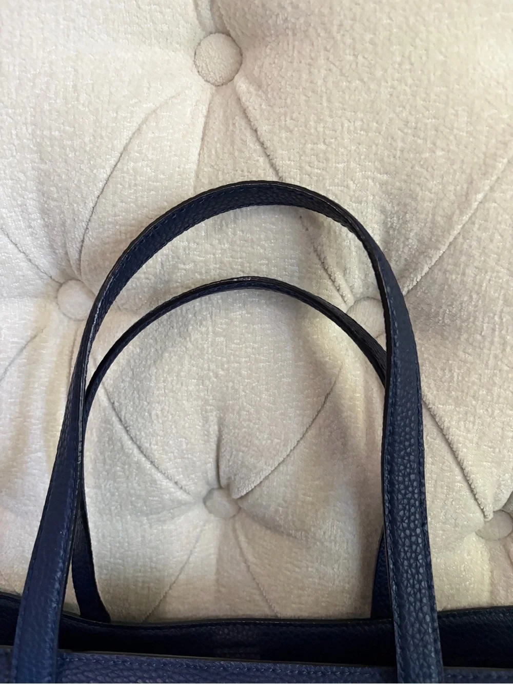 kate spade pebbled leather tote in navy with gold logo